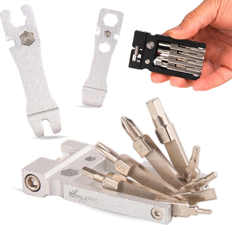 IMPALAPRO Bike Tool Kit Portable 20 in 1 Compact and Lightweight (117.5g) Chrome-Vanadium (CRV) - Bike Multitool with Chain Breaker - MTB Multitool - Bike Repair Tools (Silver) - Image 1